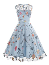 Load image into Gallery viewer, Light Blue Floral Embroidered Occasion Dress – Medium – Sale
