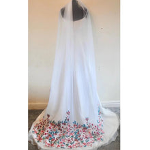 Load image into Gallery viewer, Red &amp; Pink Floral Embroidered Wedding Veil – White Tulle, 200 cm – Sale
