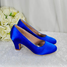 Load image into Gallery viewer, Royal Blue Block Heel Satin Shoes - UK5 - Ready to Dispatch
