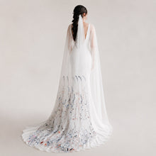 Load image into Gallery viewer, Beautiful cathedral white wedding veil blue  embroidered flowers
