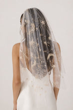 Load image into Gallery viewer, Luxury Celestial Wedding Cape or Veil - Gold Glitter and Pearl Veil or Cape
