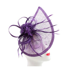 Load image into Gallery viewer, Sinamay Tear Drop Fascinator with Flower and Feathers
