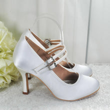 Load image into Gallery viewer, White Satin Mary Jane Bridal Shoes - UK4 - Ready to Dispatch
