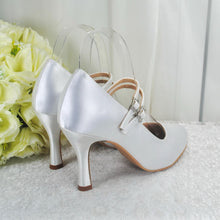 Load image into Gallery viewer, White Satin Mary Jane Bridal Shoes - UK4 - Ready to Dispatch
