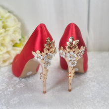 Load image into Gallery viewer, Red Satin Pointed Toe Court Shoes - UK4 - Ready to Dispatch
