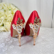 Load image into Gallery viewer, Red Satin Pointed Toe Court Shoes - UK4 - Ready to Dispatch
