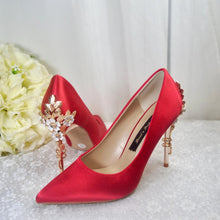 Load image into Gallery viewer, Red Satin Pointed Toe Court Shoes - UK4 - Ready to Dispatch
