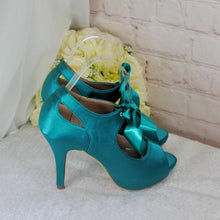 Load image into Gallery viewer, Teal Peep Toe Booties - Uk4 - Ready to Dispatch
