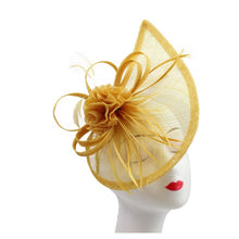 Load image into Gallery viewer, Sinamay Tear Drop Fascinator with Flower and Feathers
