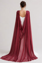 Load image into Gallery viewer, Chiffon Bridal Cloak with Lace - Red, Black, White,  Ivory, Champagne
