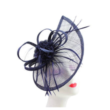 Load image into Gallery viewer, Sinamay Tear Drop Fascinator with Flower and Feathers
