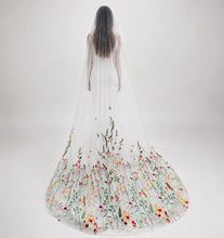 Load image into Gallery viewer, Secret Garden Orange Embroidered Edge Wedding Veil – Floral Tulle Veil, Long Length
