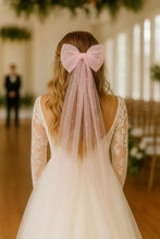 Load image into Gallery viewer, Pearl Tulle Hair Bow with Long Tails – Bridal Bow in White, Ivory, Black or Rainbow Pearls

