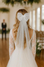 Load image into Gallery viewer, Pearl Tulle Bridal Hair Bow – Large Wedding Bow with Comb
