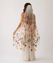 Load image into Gallery viewer, Autumn Flower Floral Veil, Beautiful Wedding Veil with Autumnal Embroidery
