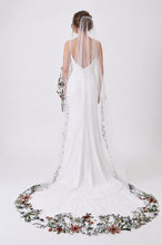 Load image into Gallery viewer, 2-Tier Autumnal embroidered Veil - Cathedral Length Floral Lace Edge Bridal Veil with Blusher
