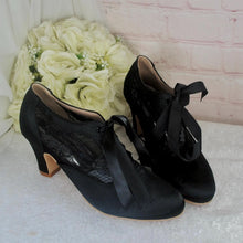 Load image into Gallery viewer, Annalise Satin &amp; Lace Bridal Boots – 7.5 cm Block-Heel Victorian Wedding Shoes
