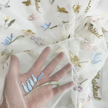 Load image into Gallery viewer, Gold Bee &amp; Pastel Wildflower Embroidered Wedding Veil with Silver Comb

