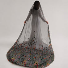 Load image into Gallery viewer, Secret Garden Orange Embroidered Edge Wedding Veil – Floral Tulle Veil, Long Length
