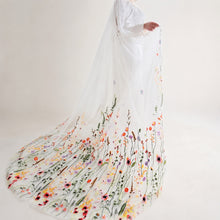 Load image into Gallery viewer, Secret Garden Orange Embroidered Edge Wedding Veil – Floral Tulle Veil, Long Length
