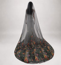 Load image into Gallery viewer, Secret Garden Orange Embroidered Edge Wedding Veil – Floral Tulle Veil, Long Length
