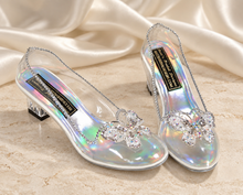 Load image into Gallery viewer, Cinderella Inspired Wedding Shoes | Clear Crystal Butterfly Block Heels
