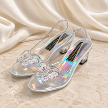 Load image into Gallery viewer, Cinderella Inspired Wedding Shoes | Clear Crystal Butterfly Block Heels
