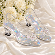 Load image into Gallery viewer, Cinderella Inspired Wedding Shoes | Clear Crystal Butterfly Block Heels
