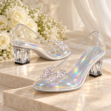 Load image into Gallery viewer, Cinderella Inspired Wedding Shoes | Clear Crystal Butterfly Block Heels
