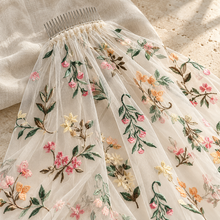 Load image into Gallery viewer, Colourful Wildflower Embroidered Bridal Veil – 100cm Fingertip Length with Silver Comb
