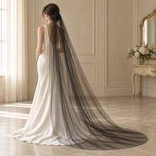 Load image into Gallery viewer, Black Single-Tier Tulle Bridal Veil – 200cm – Sale
