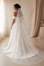 Load image into Gallery viewer, Blue Butterfly Veil - 200cm Long Handmade Soft Tulle Bridal Veil with Comb
