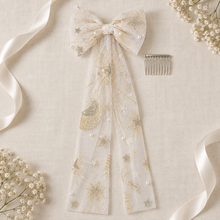 Load image into Gallery viewer, Celestial Tulle Bridal Hair Bow – Ivory, Gold &amp; Silver

