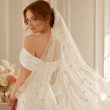 Load image into Gallery viewer, Wedding Cape - Celestial Embroidered Bridal Veil | Up to Cathedral Length
