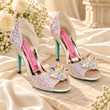 Load image into Gallery viewer, Cinderella Crystal Wedding Shoes | Peep Toe Bridal Heels
