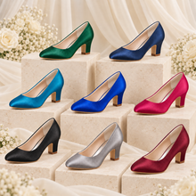 Load image into Gallery viewer, Dena Satin Bridal Shoes – Block Heel Wedding Court Shoes in 20+ Colours
