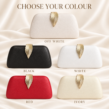 Load image into Gallery viewer, Leaf Clasp Evening Clutch Bag – Bridal &amp; Occasion Bag
