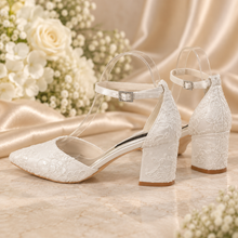 Load image into Gallery viewer, Ivory or Champagne Lace Bridal Shoes – 6 cm Block Heel
