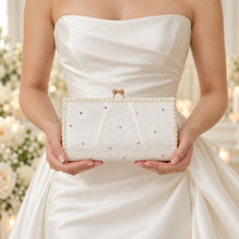 Load image into Gallery viewer, Lucinda Ivory Lace Bridal Clutch Bag with Pearls &amp; Crystals
