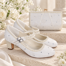Load image into Gallery viewer, Lucinda Ivory Lace Bridal Clutch Bag with Pearls &amp; Crystals
