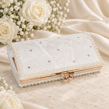 Load image into Gallery viewer, Lucinda Ivory Lace Bridal Clutch Bag with Pearls &amp; Crystals
