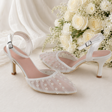Load image into Gallery viewer, Ivory Pearl Satin Sandals
