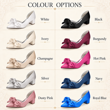 Load image into Gallery viewer, White D’Orsay Bridal Shoes with Bow – Low Block-Heel Wedding Shoes
