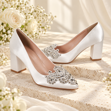 Load image into Gallery viewer, Ivory bridal pumps with crystal toe appliqué

