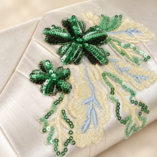 Load image into Gallery viewer, Ivory &amp; Sage Green Fascinator and Clutch Bag Set – Handmade Wedding Guest Accessories
