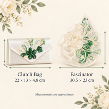 Load image into Gallery viewer, Ivory &amp; Sage Green Fascinator and Clutch Bag Set – Handmade Wedding Guest Accessories
