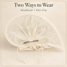 Load image into Gallery viewer, Ivory &amp; Sage Green Fascinator and Clutch Bag Set – Handmade Wedding Guest Accessories
