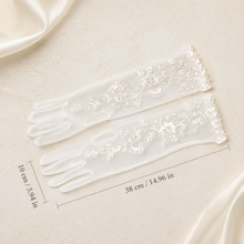 Load image into Gallery viewer, Embroidered Lace Bridal Gloves – Sheer Tulle Wedding Gloves
