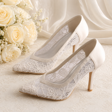 Load image into Gallery viewer, Navy Blue Lace Heels
