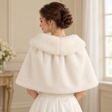Load image into Gallery viewer, Ivory Plush Bridal Cape with Ribbon Tie – One Size – Sale
